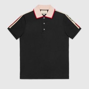 Cotton polo with Gucci Stripe